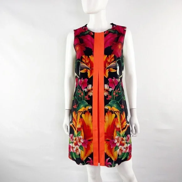 Ted Baker Women's Orange BARBEE Toucan Tropical Floral Shift Dress Size 3 US M - Picture 7 of 9